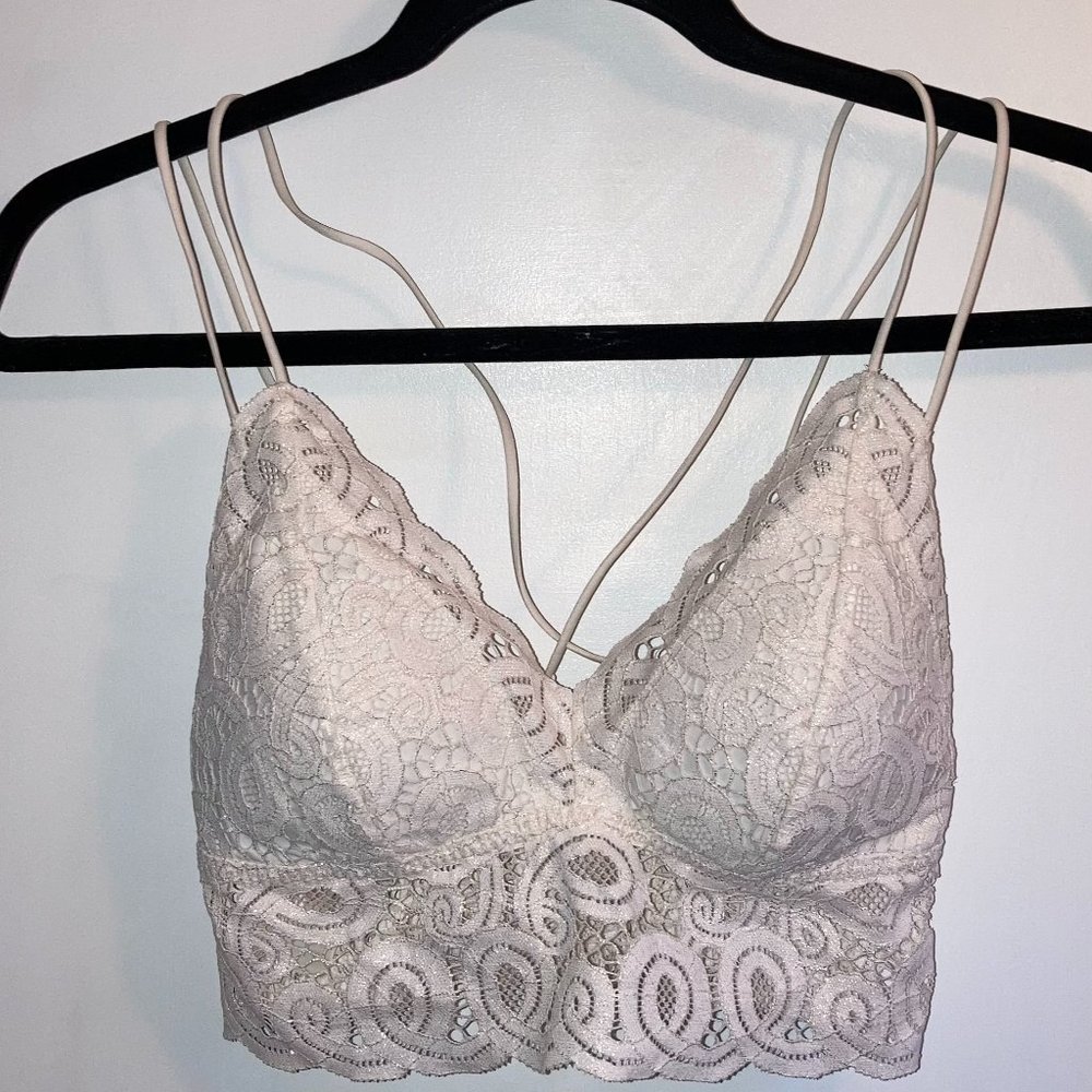 VICTORIA’S SECRET VS PINK Cream Guipure Lace Longline Padded Longline Bralette M